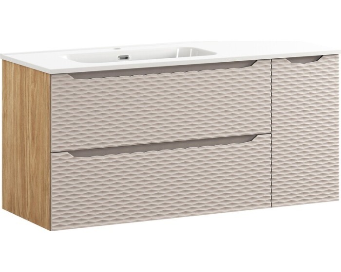 Závěsná skříňka Ocean Go2 se zápustným umyvadlem 120 cm béžová/dub olejovaný