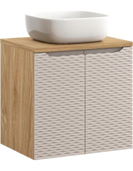Závěsná skříňka Ocean Smile II s deskou a umyvadlem 60 cm béžová/dub olejovaný
