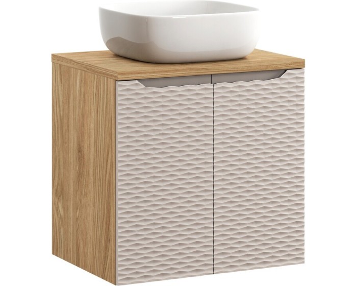 Závěsná skříňka Ocean Smile II s deskou a umyvadlem 60 cm béžová/dub olejovaný