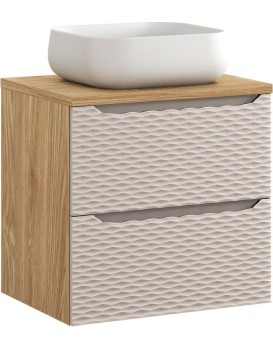 Závěsná skříňka Ocean Nika s deskou a umyvadlem 60 cm béžová/dub olejovaný