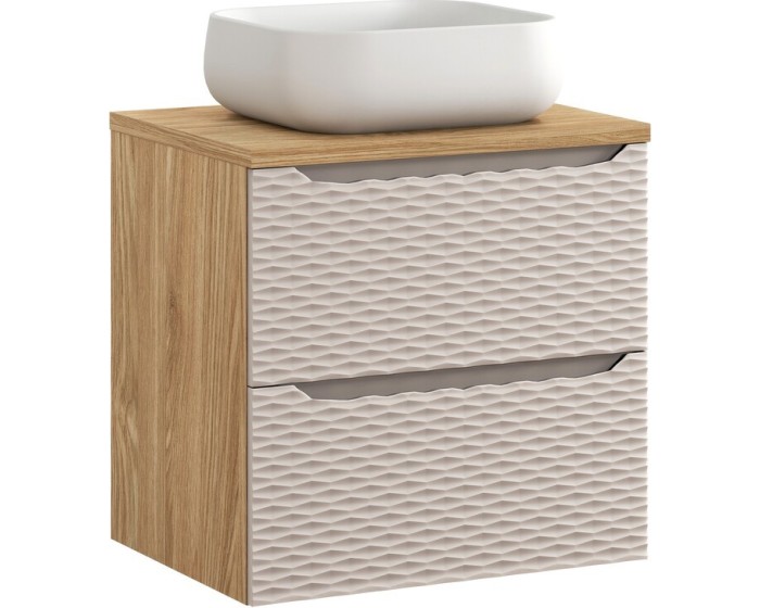 Závěsná skříňka Ocean Nika s deskou a umyvadlem 60 cm béžová/dub olejovaný