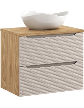 Závěsná skříňka Ocean Cloud I s deskou a umyvadlem 70 cm béžová/dub olejovaný