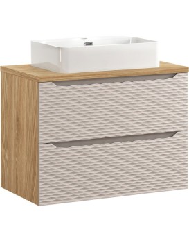 Závěsná skříňka Ocean Trust s deskou a umyvadlem 80 cm béžová/dub olejovaný