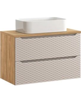 Závěsná skříňka Ocean I s deskou a umyvadlem 90 cm dub olejovaný/béžová