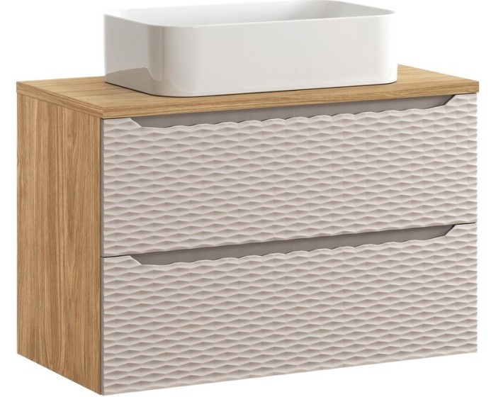 Závěsná skříňka Ocean I s deskou a umyvadlem 90 cm dub olejovaný/béžová