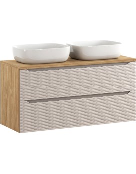 Závěsná skříňka Ocean s deskou a umyvadly 120 cm dub olejovaný/béžová