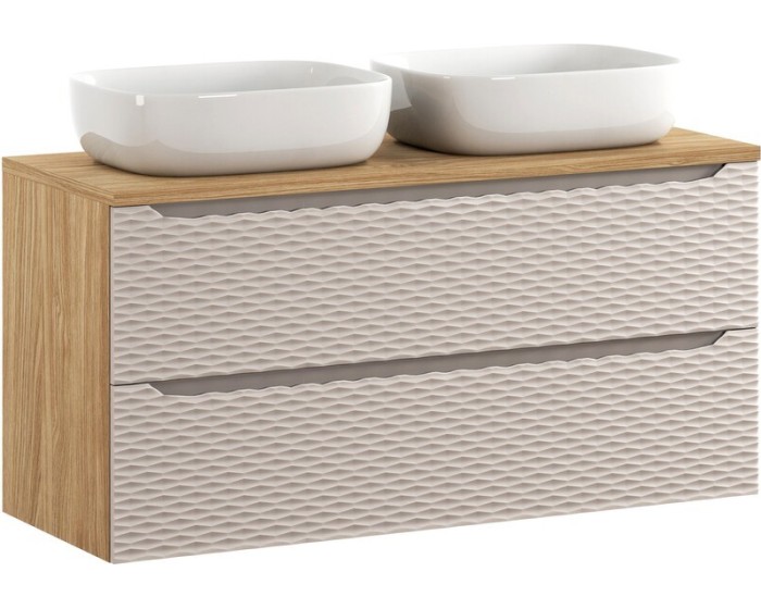 Závěsná skříňka Ocean s deskou a umyvadly 120 cm dub olejovaný/béžová