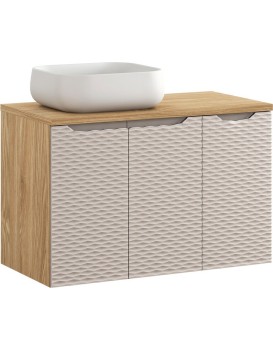 Koupelnová skříňka Ocean Beige s deskou a umyvadlem 90 cm béžová/dub olejovaný