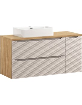 Závěsná skříňka Ocean Trust s deskou a umyvadlem 120 cm béžová/dub olejovaný