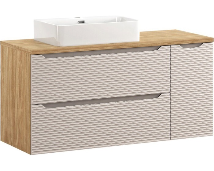 Závěsná skříňka Ocean Trust s deskou a umyvadlem 120 cm béžová/dub olejovaný