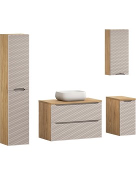 Koupelnová sestava Ocean Nika se skříňkami a umyvadlem 90 cm béžová/dub olejovaný