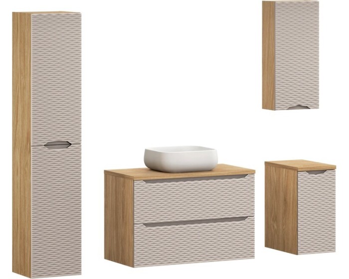 Koupelnová sestava Ocean Nika se skříňkami a umyvadlem 90 cm béžová/dub olejovaný