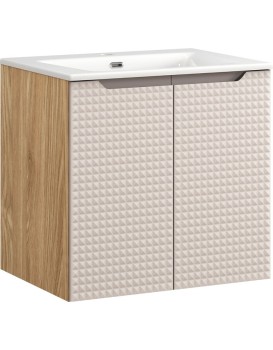 Závěsná skříňka Luxor Beige Sky II se zápustným umyvadlem 60 cm béžová/dub olejovaný