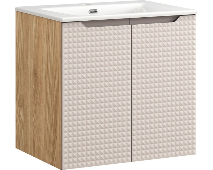 Závěsná skříňka Luxor Beige Sky II se zápustným umyvadlem 60 cm béžová/dub olejovaný