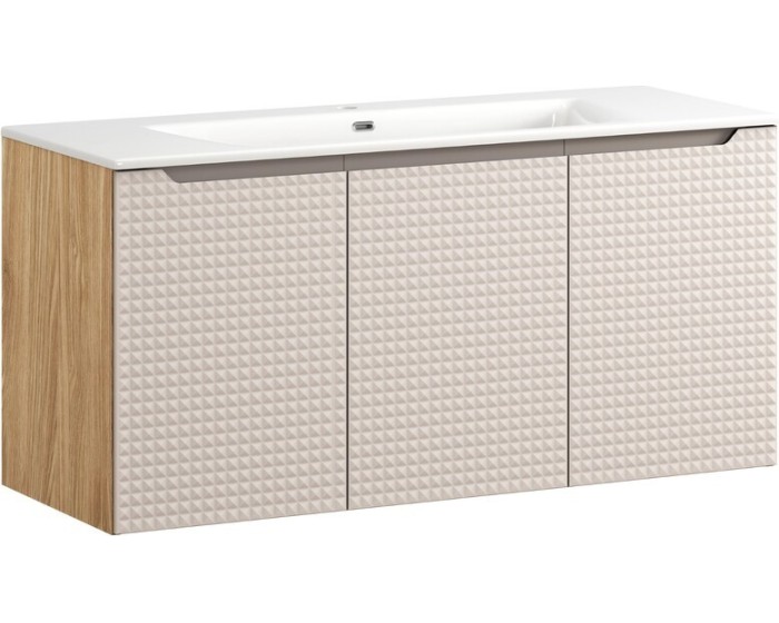 Závěsná skříňka Luxor Beige Sky se zápustným umyvadlem 120 cm béžová/dub olejovaný