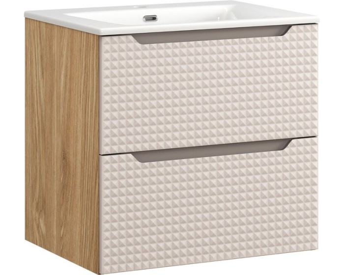 Závěsná skříňka Luxor Beige Sky I se zápustným umyvadlem 60 cm béžová/dub olejovaný