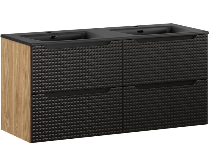 Závěsná skříňka Luxor Black Sky se zápustným umyvadlem 120 cm černá/dub olejovaný