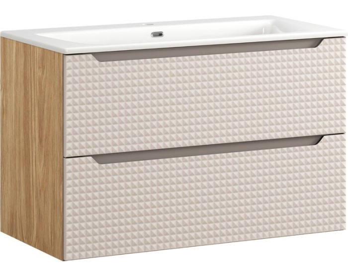 Závěsná skříňka Luxor Beige se zápustným umyvadlem 90 cm béžová/dub olejovaný
