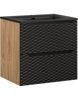 Závěsná skříňka Ocean Sky se zápustným umyvadlem 60 cm černá/dub olejovaný