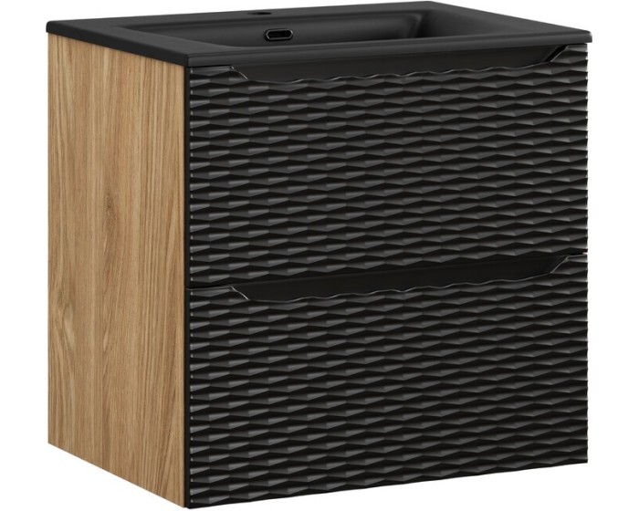 Závěsná skříňka Ocean Sky se zápustným umyvadlem 60 cm černá/dub olejovaný