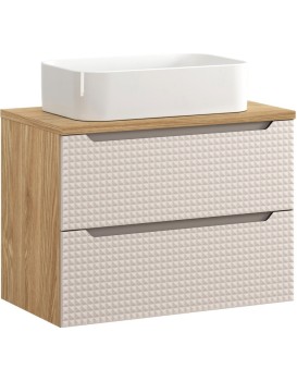 Závěsná skříňka Luxor Beige Kati s deskou a umyvadlem 80 cm béžová/dub olejovaný