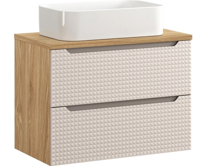 Závěsná skříňka Luxor Beige Kati s deskou a umyvadlem 80 cm béžová/dub olejovaný