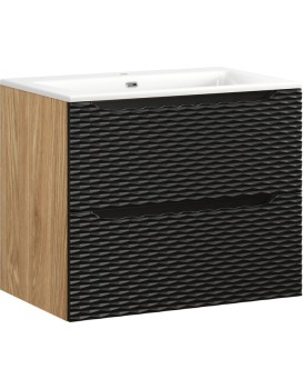Závěsná skříňka Ocean se zápustným umyvadlem 70 cm černá/dub olejovaný