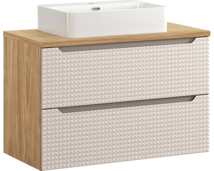 Koupelnová skříňka Ocean Beige II s deskou a umyvadlem 90 cm béžová/dub olejovaný