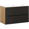 Závěsná skříňka Ocean I se zápustným umyvadlem 90 cm černá/dub olejovaný