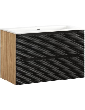 Závěsná skříňka Ocean I se zápustným umyvadlem 90 cm černá/dub olejovaný