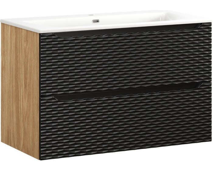 Závěsná skříňka Ocean I se zápustným umyvadlem 90 cm černá/dub olejovaný