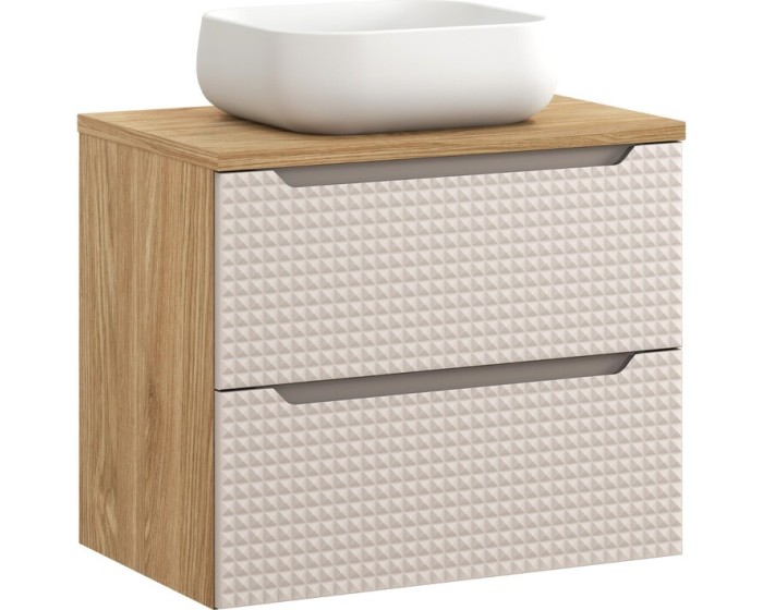 Závěsná skříňka Luxor Beige s deskou a umyvadlem 70 cm béžová/dub olejovaný