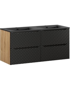 Závěsná skříňka Ocean Sky se zápustnými umyvadly 120 cm černá/dub olejovaný