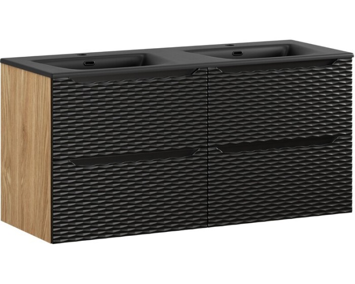 Závěsná skříňka Ocean Sky se zápustnými umyvadly 120 cm černá/dub olejovaný