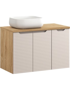 Závěsná skříňka Luxor Beige s deskou a umyvadlem 90 cm béžová/dub olejovaný