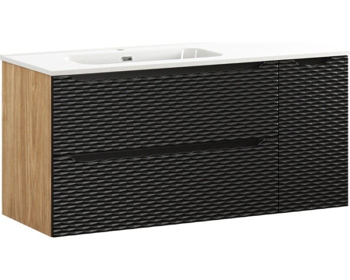 Závěsná skříňka Ocean Go se zápustným umyvadlem 120 cm černá/dub olejovaný