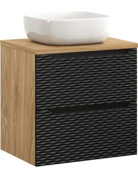 Závěsná skříňka Ocean s deskou a umyvadlem 60 cm černá/dub olejovaný