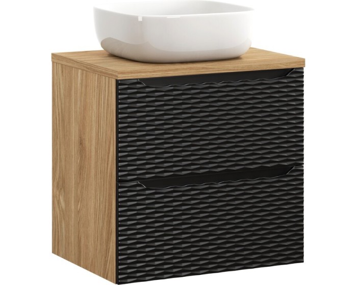Závěsná skříňka Ocean s deskou a umyvadlem 60 cm černá/dub olejovaný