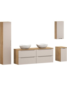 Koupelnová sestava Luxor Beige s deskou, umyvadly a skříňkami 160 cm béžová/dub olejovaný