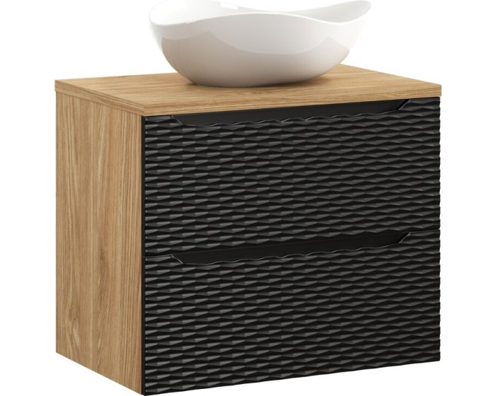 Závěsná skříňka Ocean Cloud I s deskou a umyvadlem 70 cm černá/dub olejovaný