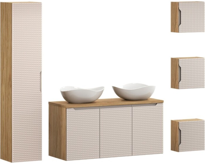 Koupelnová sestava Luxor Beige Cloud se skříňkami a umyvadly 120 cm béžová/dub olejovaný