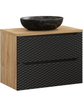 Závěsná skříňka Ocean Mona s deskou a umyvadlem 80 cm černá/dub olejovaný