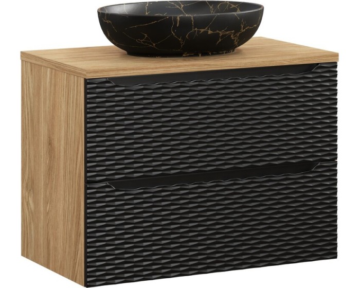 Závěsná skříňka Ocean Mona s deskou a umyvadlem 80 cm černá/dub olejovaný
