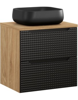 Závěsná skříňka Luxor Black Nika s deskou a umyvadlem 60 cm černá/dub olejovaný