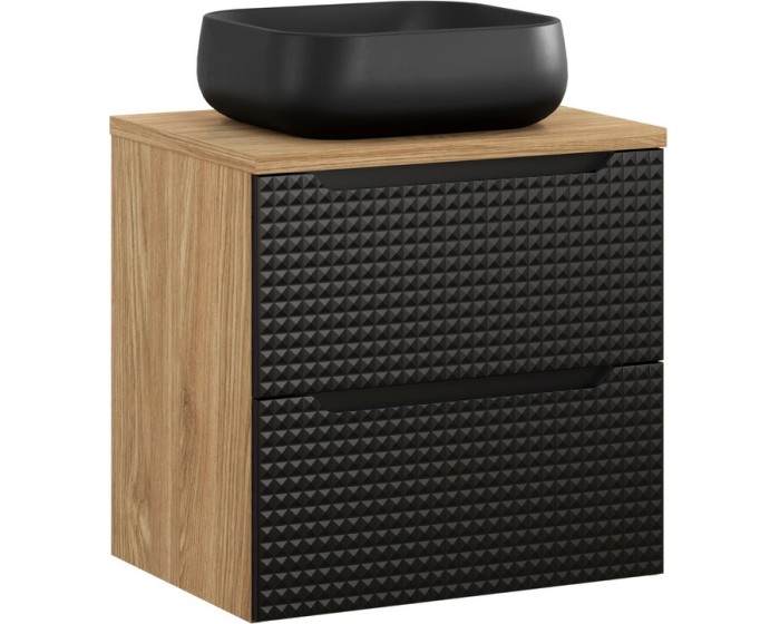 Závěsná skříňka Luxor Black Nika s deskou a umyvadlem 60 cm černá/dub olejovaný