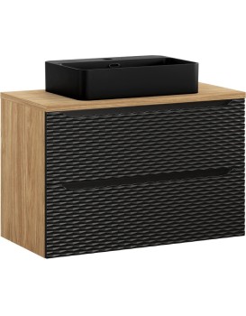 Koupelnová skříňka Ocean II s deskou a umyvadlem 90 cm černá/dub olejovaný