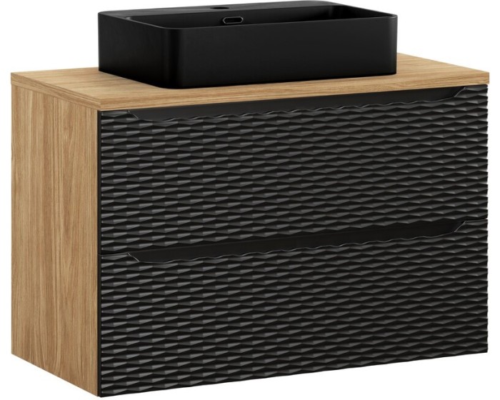 Koupelnová skříňka Ocean II s deskou a umyvadlem 90 cm černá/dub olejovaný