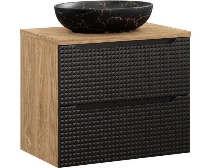 Závěsná skříňka Luxor Black Mona s deskou a umyvadlem 70 cm černá/dub olejovaný