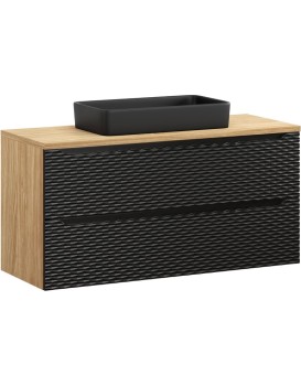 Umyvadlová skříňka Ocean 120 cm s deskou a umyvadlem černá/dub olejovaný
