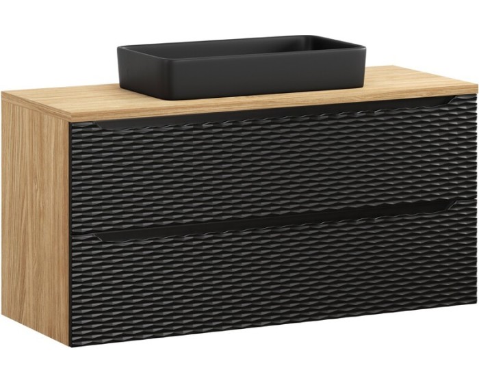 Umyvadlová skříňka Ocean 120 cm s deskou a umyvadlem černá/dub olejovaný